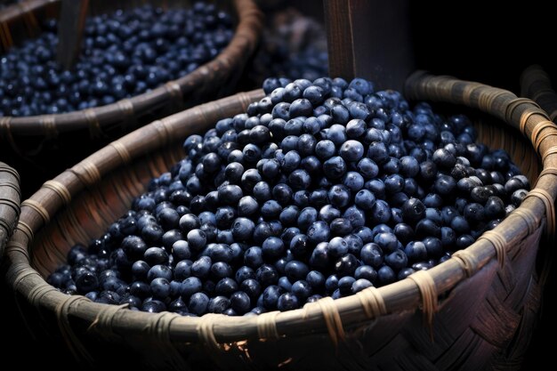 Foto heidelbeeren in großen wickelkorben