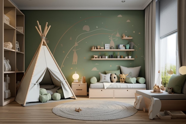 Foto heightenhancing elegance explorando o interior elegante de um quarto de crianças moderno com um de madeira