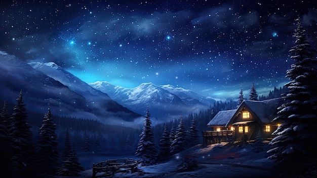 Heiligabend ist ein geschätzter Moment, der Wunder, stille Schönheit und den Zauber der Weihnachtszeit bringt. Himmlische Schönheit, Sternenbeobachtungsfreude. Generiert von KI