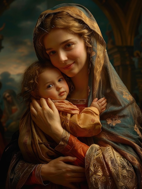 Heilige Darstellung der Madonna und des Kindes, die im Katholizismus als die selige Jungfrau Maria und Jesus Christus verehrt werden, die geistige Bedeutung dieser Ikone im christlichen Glauben und in der christlichen Tradition
