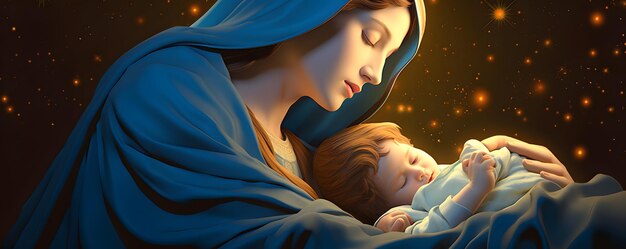Heilige Maria hält das Baby Jesus Christus in ihren Armen Grafische Darstellung