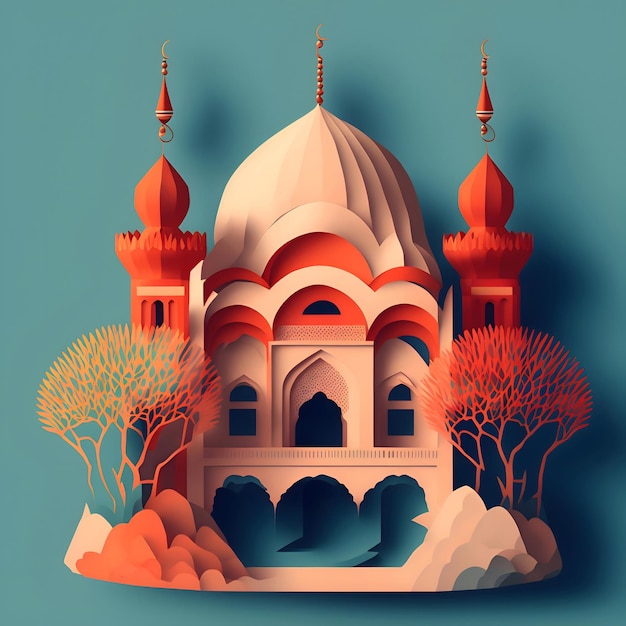 Heilige muslimische Moschee Ramadan Celebration Paper Art Style