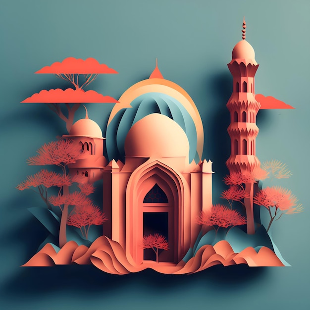 Heilige muslimische Moschee Ramadan Celebration Paper Art Style