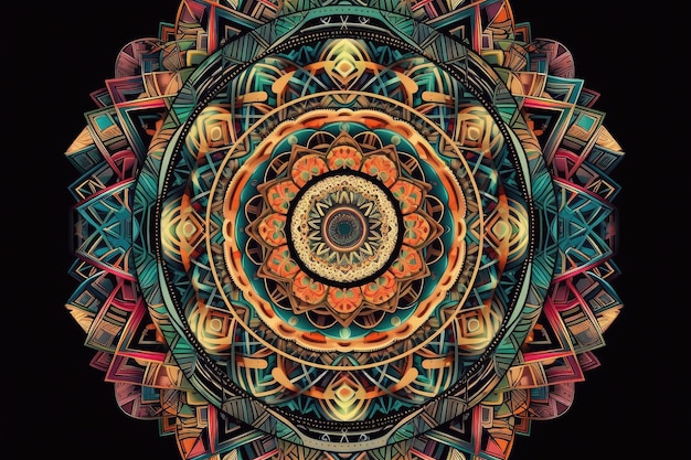Heiliges Geometrie-Mandala mit komplizierten und farbenfrohen geometrischen Mustern