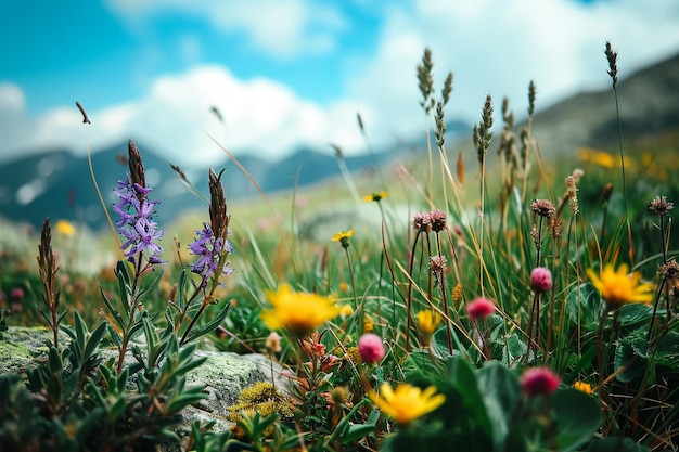 Foto heilpflanzen, die in den bergen in alpinen wiesen wachsen