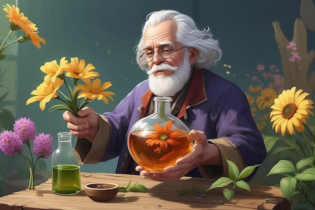 Heiltränke Charakter Sammeln von Pappblumen Illustration