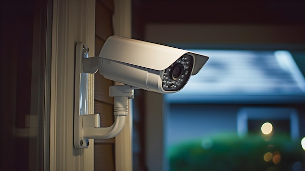 Foto heimsicherheitskamera außenüberwachungskamera an der wand eines luxuriösen hauses schutz und sicherheit zu hause