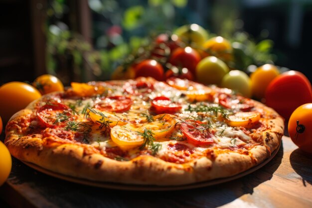 Heiße Pizza mit Wurst und Tomaten