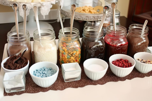 Heiße Schokoladentafel mit verschiedenen Toppings und Mixins, um jede Tasse individuell zu gestalten