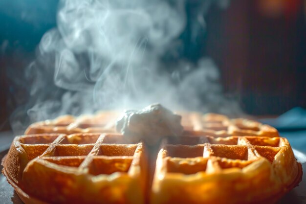 Heiße Waffeln mit Dampf und schmelzender Butter