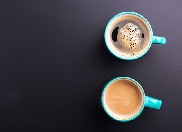 Heißer Kaffee in einer weißen Kaffeetasse auf dunklem Hintergrund mit Kopierraum