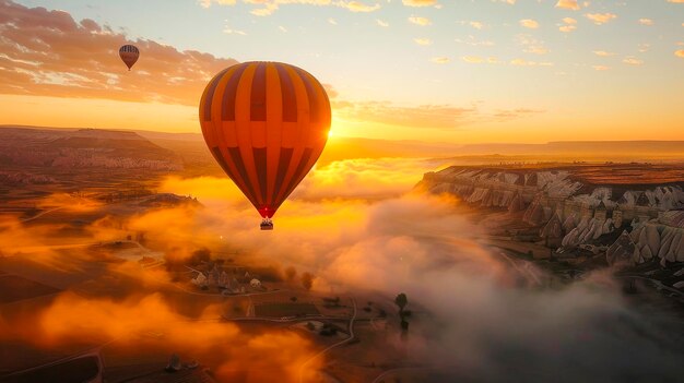 Heißer Luftballonflug bei Sonnenaufgang über FieldsxA