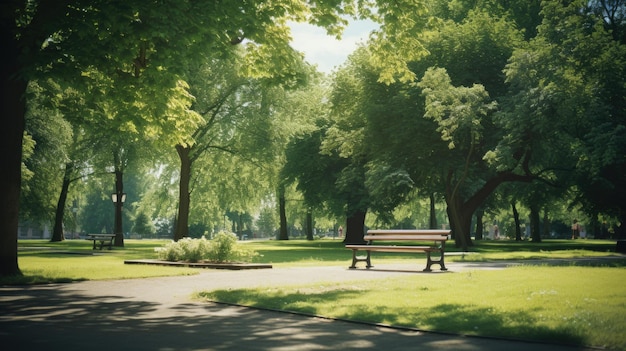 Heißer Sommer, sonniger Park, leer und ruhig