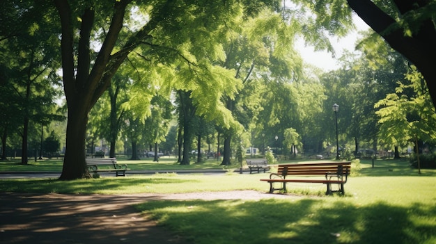 Heißer Sommer, sonniger Park, leer und ruhig