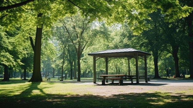 Heißer Sommer, sonniger Park, leer und ruhig