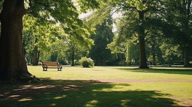 Heißer Sommer, sonniger Park, leer und ruhig