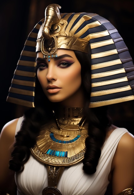 Heißes attraktives Modemodell in ägyptischen königlichen Kostümen der Königin Kleopatra