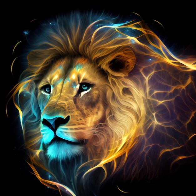 Heißes brennendes Löwenkopfplakat AI-Rendering