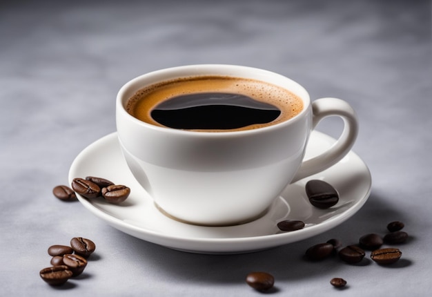 Heißes Kaffeegetränk in einer Tasse mit realistischem Kaffeehintergrund