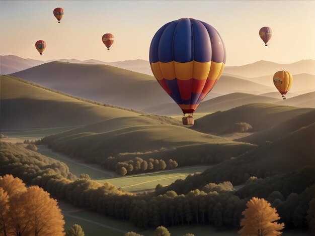 Heißluftballon Berg und Baum Hintergrund