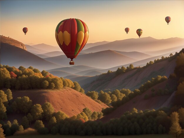 Heißluftballon Berg und Baum Hintergrund