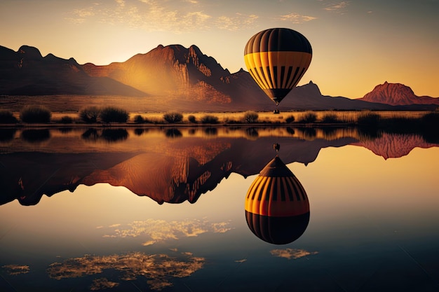 Heißluftballon-Festival, das über einen wunderschönen See fliegt Generative KI