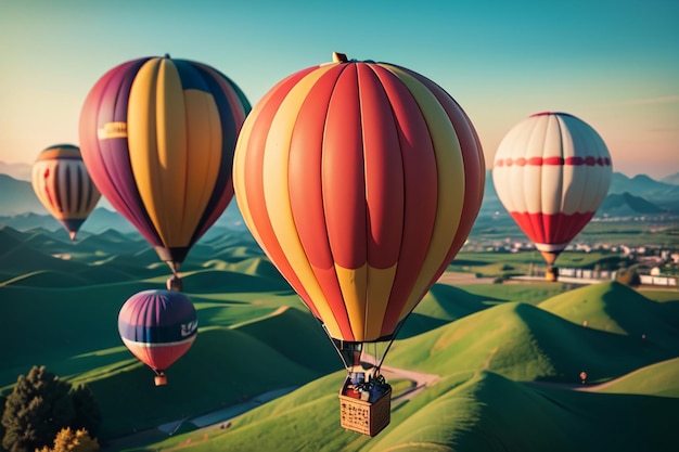 Heißluftballon fliegender Himmel Extremsport Neues Tourismusspielprojekt Hintergrundhintergrund