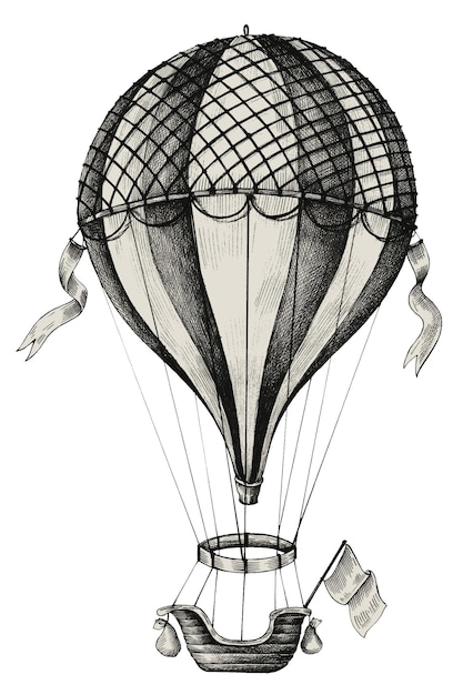 Heißluftballon png-Aufkleber Vintage-Illustration durchsichtiger Hintergrund