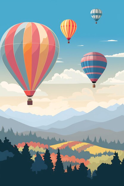 Heißluftballons im Himmel Vektorkunstillustration