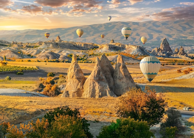 Heißluftballons im Tal