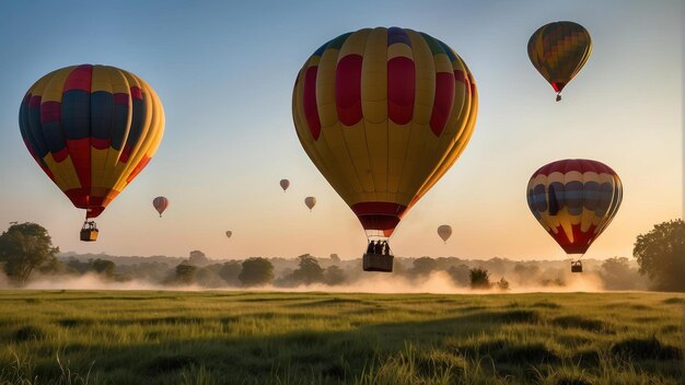 Foto heißluftballons steigen bei sonnenaufgang