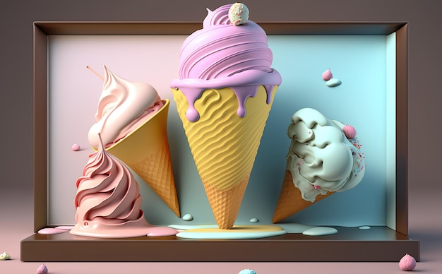 helado 3d con color plano hd