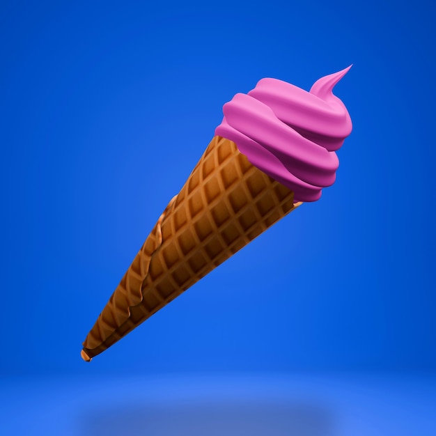 Helado 3D con crema de frutas sobre un fondo azul