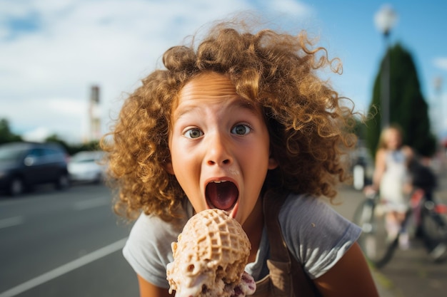 helado al aire libre con una expresión facial de sorpresa