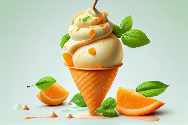 Helado de albaricoque con menta Generative Ai