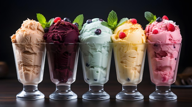 helado araffy en una fila con diferentes sabores de helado IA generativa