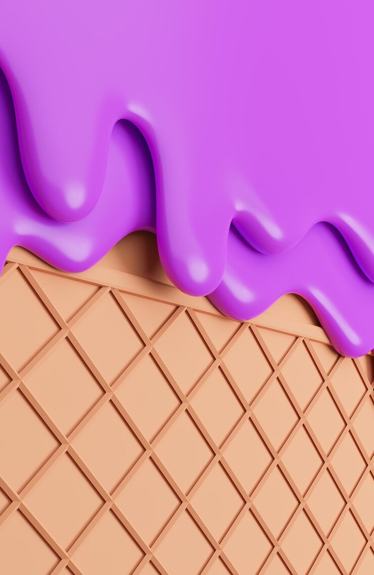 Helado de arándanos derretido sobre fondo de oblea, modelo 3d e ilustración.