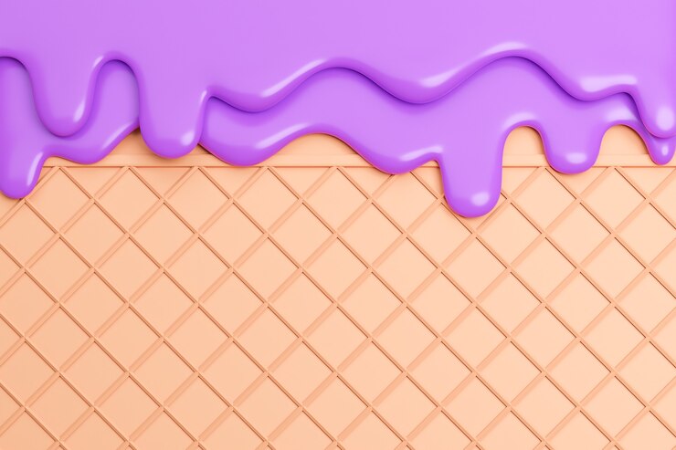 Helado de arándanos derretido sobre fondo de oblea, modelo 3d e ilustración.