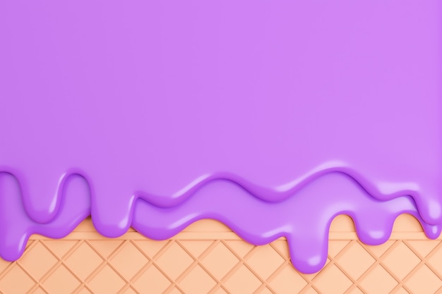 Helado de arándanos derretido sobre fondo de oblea, modelo 3d e ilustración.
