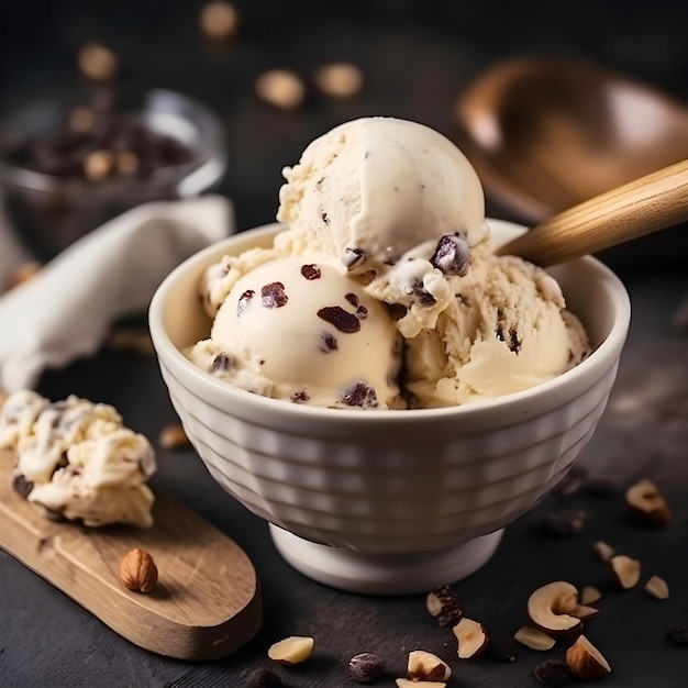 Helado casero con chocolate y nueces