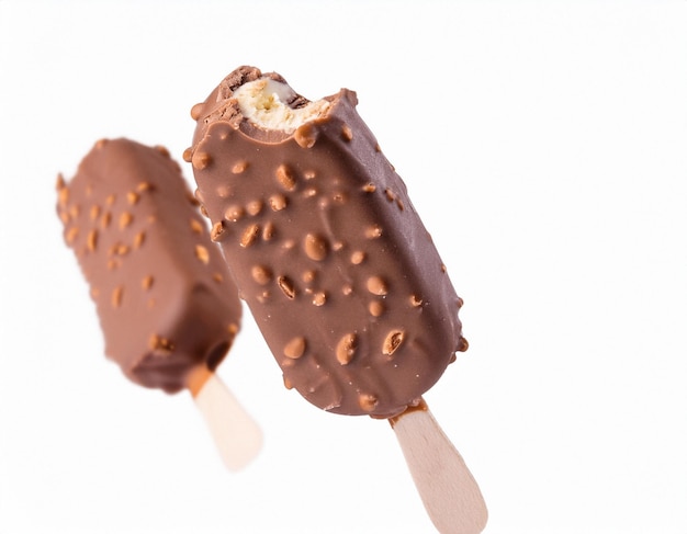 Helado chocolate almendra codificación almendra aire volando aislado en un fondo blanco