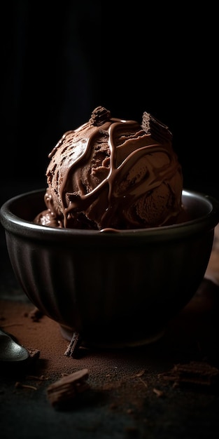 Foto helado de chocolate en un bol