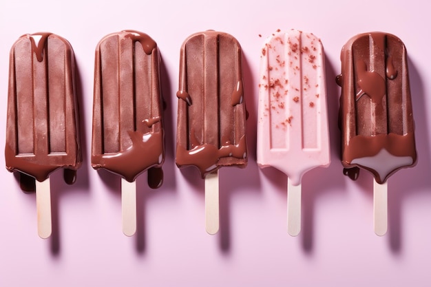 El helado de chocolate colocado en rosa sobre un fondo blanco generado por la IA