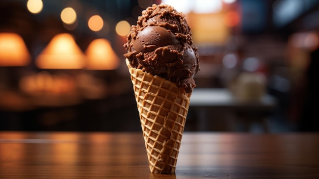 helado de chocolate en un cono