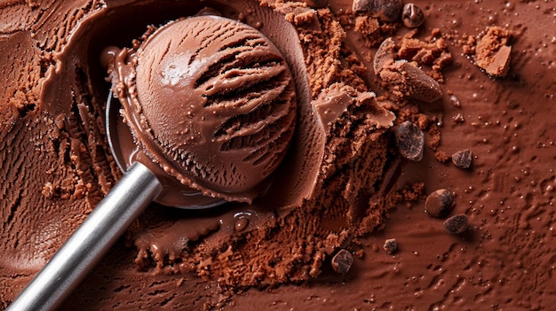 Helado de chocolate en el fondo del helado de cuchara