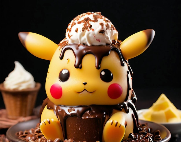 Helado con chocolate en forma de Pokemon