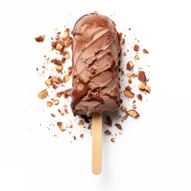 Helado de chocolate con nueces aisladas sobre un fondo blanco