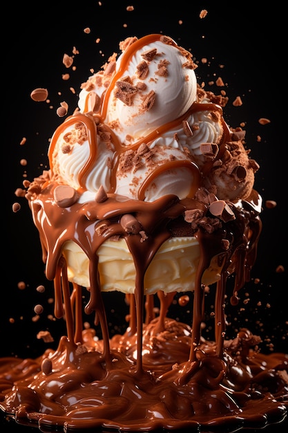 helado de chocolate con salpicaduras de chocolate y cubierta