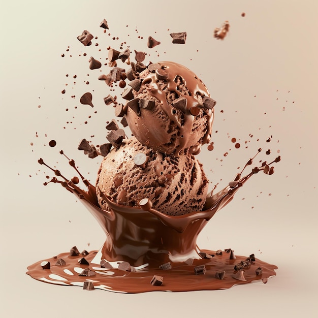 Helado de chocolate con salpicaduras y gotas de chocolate