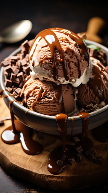 Helado de chocolate con salsa